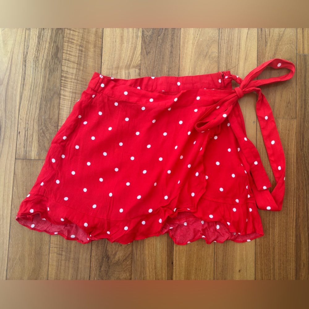 For Love & Lemons Natalia Wrap Skort Small Red Polka Dot - Picture 3 of 7